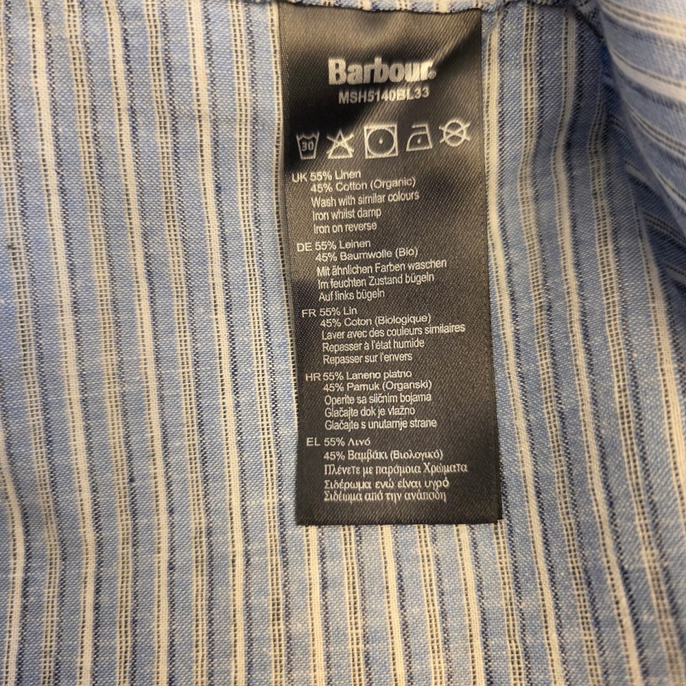 Barbour Men's 2XL Blue Striped Short Sleeve Button Down Shirt Regular Fit - Picture 13 of 16